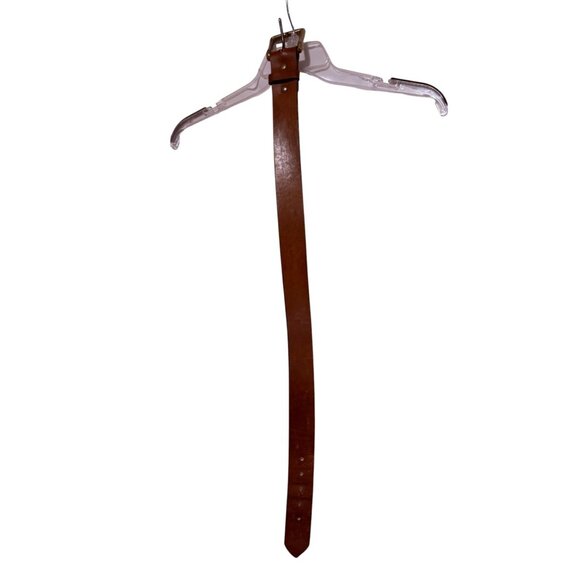 Vintage Ralph Lauren Leather Belt 28 Brass Wide Buckle Full Grain Leather Cognac - Picture 4 of 8